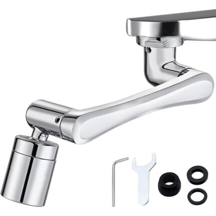 Aerator apa pivotant si rotativ 1080 grade in orice directie, adaptor pentru robinet cu 2 moduri de pulverizare dus/bule si functie de economizor consum apa in baie si bucatarie, cromat, argintiu