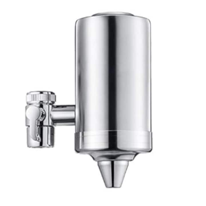 Filtru de apa potabila din otel inoxidabil, montare la robinetul de la chiuveta, elimina metalele grele, impuritatile, elimina clorul, mirosurile si gustul neplacut, usor de instalat