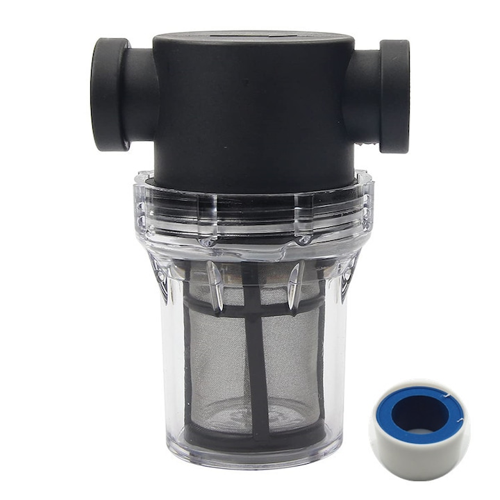 Filtru de pompa de apa pentru conducta cu sita, Sunmostar, Inox, Negru