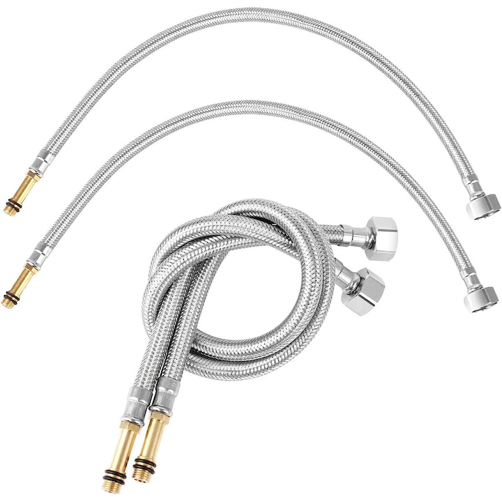 Set Furtun flexibil pentru robinet, Inox, M10 x 1/2, 500 mm, 4 buc, Argintiu