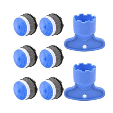 Set 6 aeratoare/2 chei pentru baterii sanitare, ABS/Otel inoxidabil, 18.5 mm, Albastru/Gri