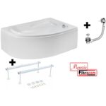 Pachet Complet Cada Acril pe Colt 140x90 - Masca Frontala, Cadru Metalic, Sifon Evacuare si Cada de Baie Fibrocom Saturn 140x90, Stanga