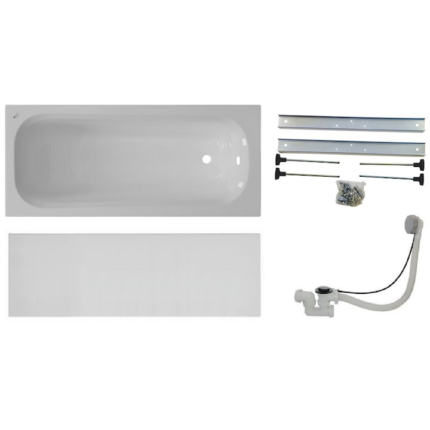 Pachet Complet Cada Acril 160x70 - Masca Frontala, Cadru Metalic, Sifon Evacuare Automat si Cada de baie Belform Nordica 160 x 70