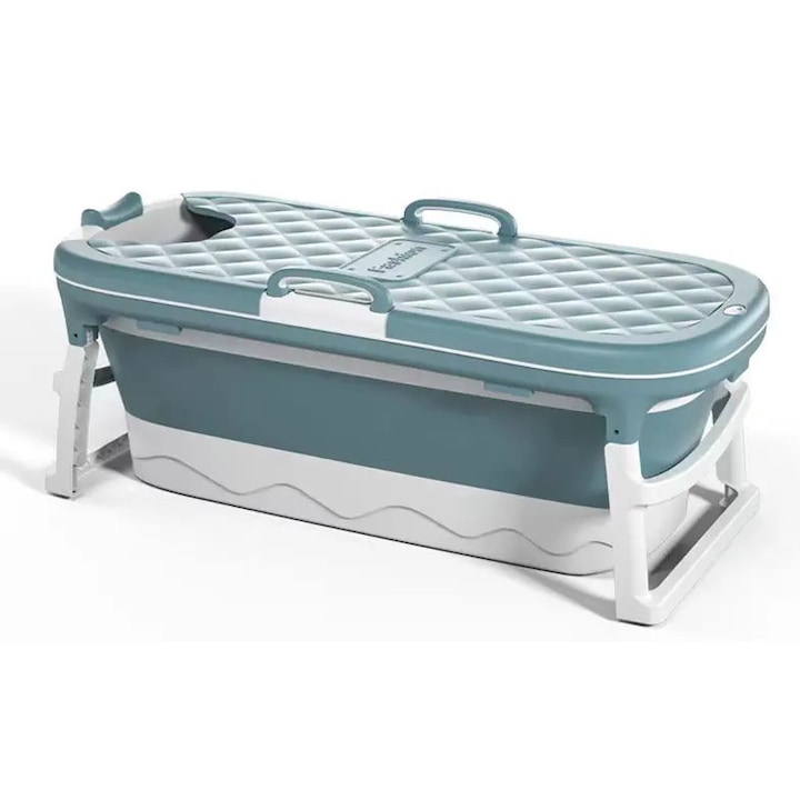 familie Cada pliabila Premium pentru copii, adulti, familie, portabila, potrivita pentru apa calda, rece, rol de tratament SPA, cu scurgeri multiple, cu termometru, capac si role de masaj, lungime 150 cm