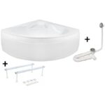 Pachet Complet Cada Acril pe Colt 120x120 - Masca Frontala, Cadru Metalic, Sifon Evacuare si Cada de Baie Fibrocom Gemini 120x120