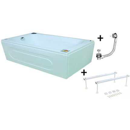 Pachet Complet Cada Acril 150x70 - Masca Frontala, Cadru Metalic, Sifon Evacuare si Cada de Baie Fibrocom Mikass 150x70