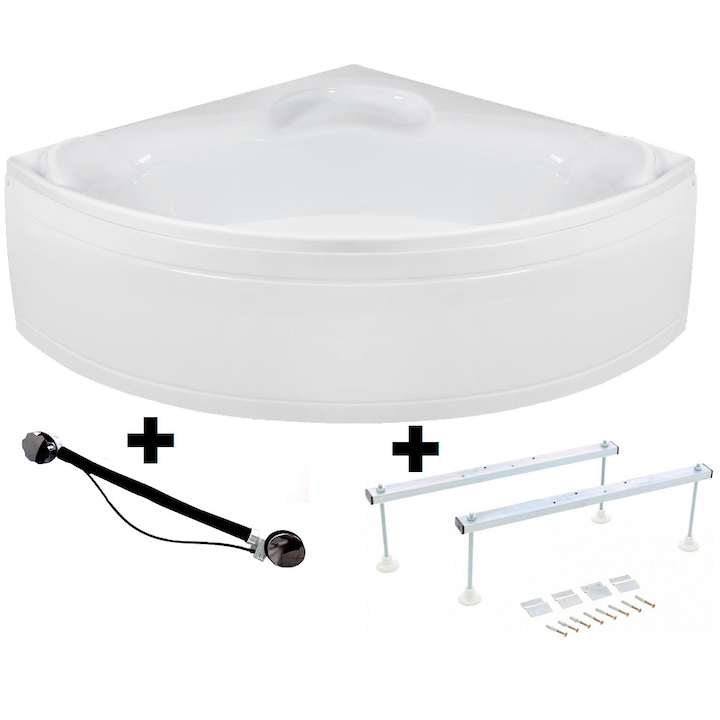 Pachet Complet Cada Acril pe Colt 150x150 - Masca Frontala, Cadru Metalic si Cada de Baie Fibrocom Palas 150x150