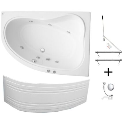 Pachet complet cada acril cu hidromasaj Kring Cristal 150x100x60cm, stanga, cu masca, suport metalic si sifon, 6 jeturi orientabile