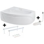 Pachet Complet Cada Acril pe Colt 160x105 - Masca Frontala, Cadru Metalic, Sifon Evacuare si Cada de Baie Fibrocom Ares 160x105, Dreapta