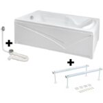 Pachet Complet Cada Acril 150x80 - Masca Frontala, Cadru Metalic, Sifon Evacuare si Cada de Baie Fibrocom Nikoss 150x80