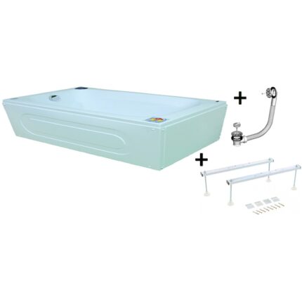 Pachet Complet Cada Acril 170x70 - Masca Frontala, Cadru Metalic, Sifon Evacuare si Cada de Baie Fibrocom Mikass 170x70