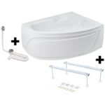 Pachet Complet Cada Acril pe Colt 150x105 - Masca Frontala, Cadru Metalic, Sifon Evacuare si Cada de Baie Fibrocom Hermes 150x105, Stanga