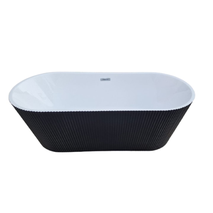 Cada baie Freestanding FLORENTA 170 x 74 cm, forma ovala, 3D negru cu alb si sifon PP