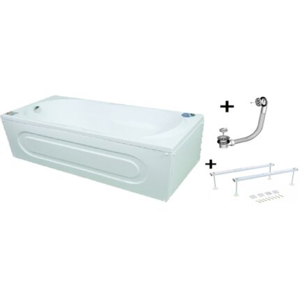 Pachet Complet Cada Acril 170x75 - Masca Frontala, Cadru Metalic, Sifon Evacuare si Cada de Baie Fibrocom Venus 170x75