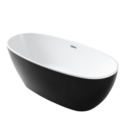 Cada de baie Zinon, Acril sanitar, Alb Lucios Interior, Negru Lucios Exterior, 160 cm, izolare termica, freestanding