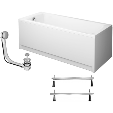 Pachet Complet Cada Acril 170x70 - Masca Frontala, Cadru Metalic, Sifon Evacuare Automat si Cada de baie Cersanit Korat 170 x 70