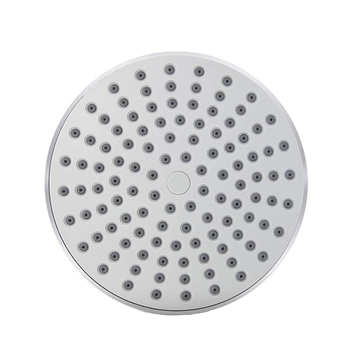 Cap de dus rotund, BOMSTOM, de inalta presiune de 8 inchi, duze din silicon, G1/2, cu bila rotunda cromata, instalare usoara, argintiu