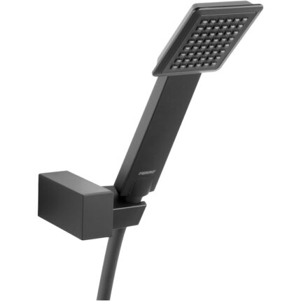 Set para dus Ferro Sinus, 1 functie, cu suport reglabil, furtun flexibil, Negru mat