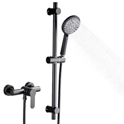 Set dus cu efect de ploaie, Xinxu, 3 moduri de curgere a apei, Detasabil, Duze de silicon anti-infundare, Instalare fara scule, Flexibilitate versatila de comutare a angrenajelor, Inox, Negru