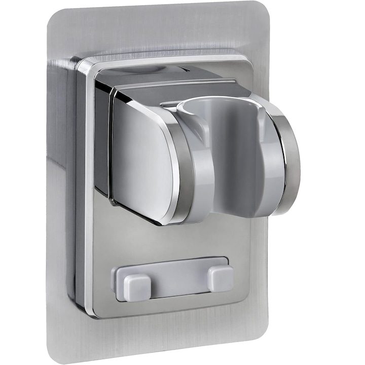 Suport pentru capul de dus fara gaurire, JENUOS®, Reglabila, Cu carlig, Argintiu