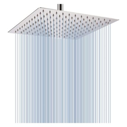 Cap de dus, Zggzerg, Cu duza de silicon, Preveniti infundarea, Design ultra subtire, Suprafata cromata lustruita, Conector pivotant, pentru Perete sau tavan, 24.5 x 24.5 cm, Patrat, Otel inoxidabil, Argint