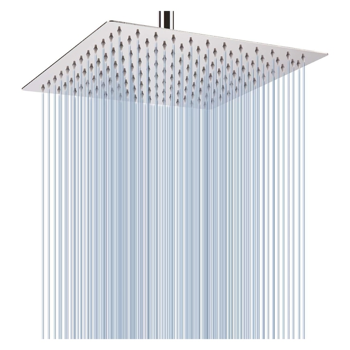 Cap de dus, Zggzerg, Cu duza de silicon, Preveniti infundarea, Design ultra subtire, Suprafata cromata lustruita, Conector pivotant, pentru Perete sau tavan, 24.5 x 24.5 cm, Patrat, Otel inoxidabil, Argint