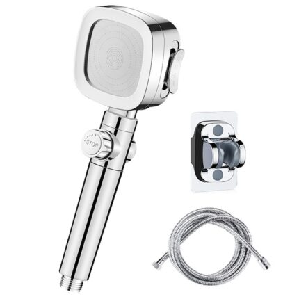 Para Cap De Dus, Lecheng®, cu furtun protectie metal 2m si suport reglabil, 4 moduri jet, economisire apa, buton on/off, Argintiu