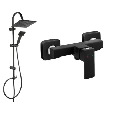 Set de dus FERRO Zicco BLACK baterie cada / dus si Set bara dus cu suport culisant, dus fix si para dus mobila Squerto, negru