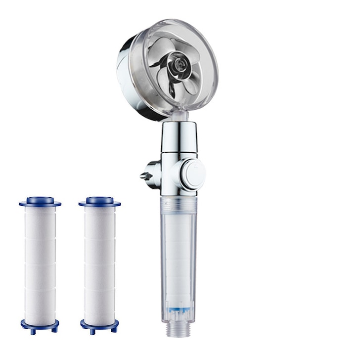Cap de dus cu presiune inalta, rotire 360, economisire apa, filtru PP, albastru/argintiu