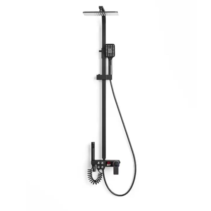 Coloana de dus cu termostat, Dus igienic, AT PERFORMANCE®, negru mat