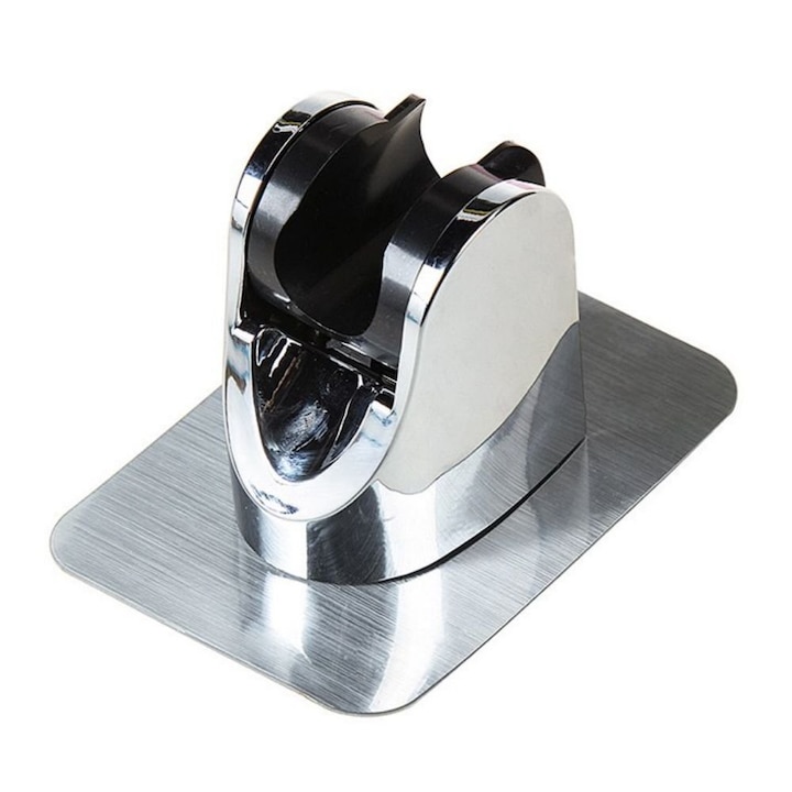 Suport reglabil pentru cap de dus, autoadeziv, fara gaurire, argintiu, 95x70x60mm