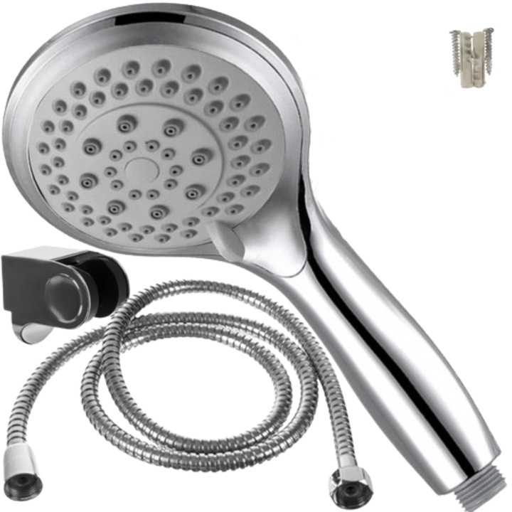 Cap de dus cu 5 functii Lemaro®, Cu accesorii, Presiune inalta, Argintiu