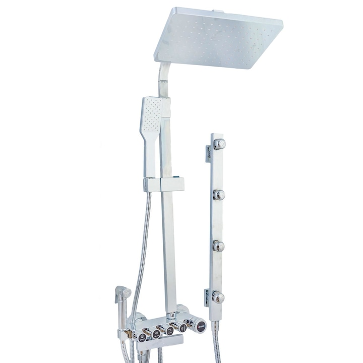 Coloana dus cu hidromasaj, cinci functii montare cabina dus, functie bideu itegrata, crom TRENDY S