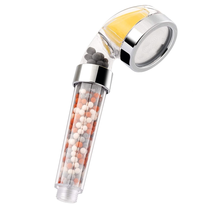 1 functie Para de dus cu filtru Vitamina C, 3 niveluri de filtrare a apei, 1 functie, anti-calcar, 60 mm, difuzor inox, cu micro-duze care cresc presiunea jetului de apa si asigura economia de apa, conexiune 1/2”