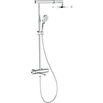 Coloana de dus IdroBric Samoa, baterie cada/dus, para dus fixa 1 functie, para dus mobila 3 functii, protectie anticalcar, bara dus 78.5-135 cm, glisor mobil, furtun dus 1500 mm, otel inoxidabil, Crom Lucios