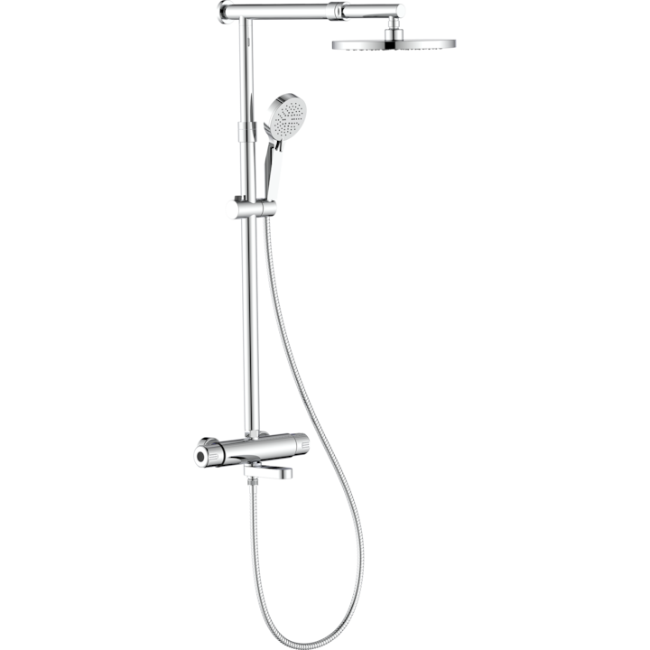 para dus fixa 1 functie Coloana de dus IdroBric Samoa, baterie cada/dus, para dus fixa 1 functie, para dus mobila 3 functii, protectie anticalcar, bara dus 78.5-135 cm, glisor mobil, furtun dus 1500 mm, otel inoxidabil, Crom Lucios