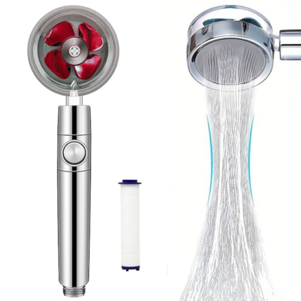 Cap de Dus CCmax cu Elice Rosie, Jet cu Presiune Foarte Puternica, Cap Rotativ 360°, Buton On/Off, Filtru Bumbac pentru Nisip si Rugina, Design Premium