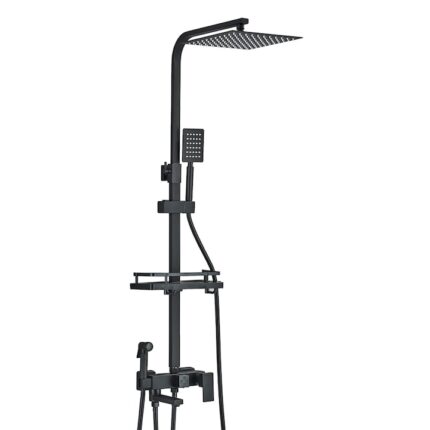 Coloana de dus cu baterie baie dus sau cada si dus de mana, otel inoxidabil, palarie de dus 20x20 cm, para dus mobila, negru mat