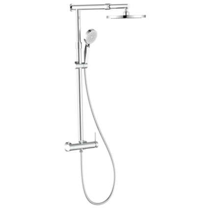 Coloana de dus IdroBric Morea, baterie de dus, para dus fixa 1 functie, para dus mobila 3 functii, protectie anticalcar, bara dus 78.5-135 cm, furtun dus 1500 mm, otel inoxidabil, Crom lucios