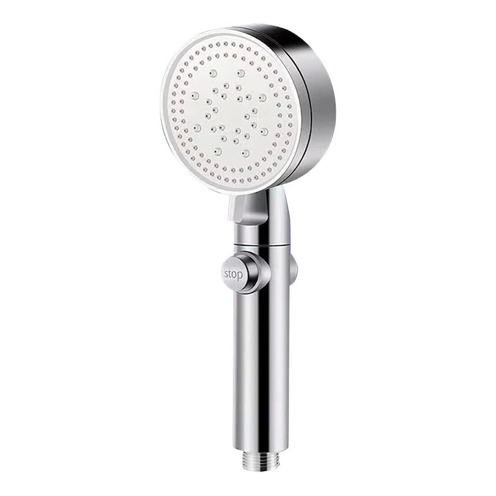 Cap de dus de inalta presiune, YWX, Reglare cu cinci viteze, Presurizare puternica, Oprire apa cu un singur buton, Interfata universala, Etans, Material ABS/Silicon, Argintiu