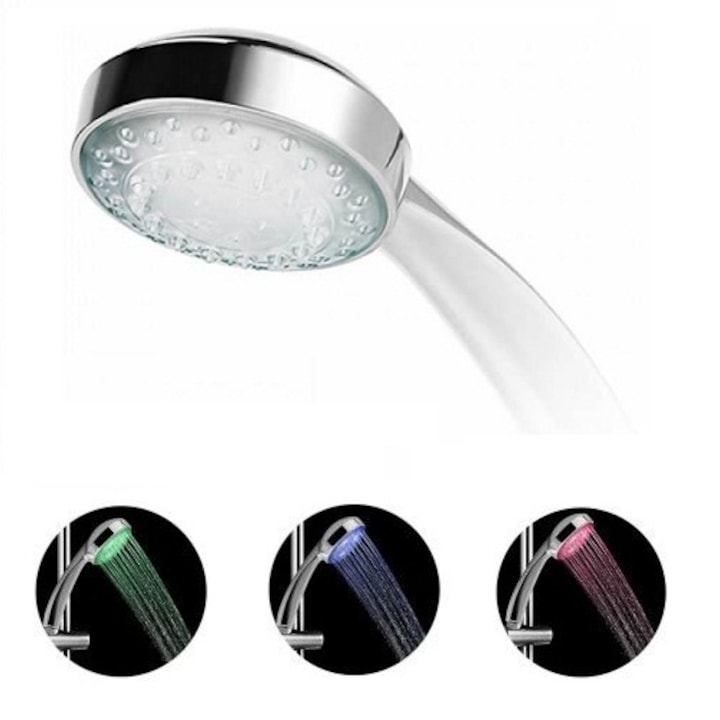 Cap dus cu iluminare LED Matheus, termosensibil, LED-uri multicolore in functie de temperatura apei