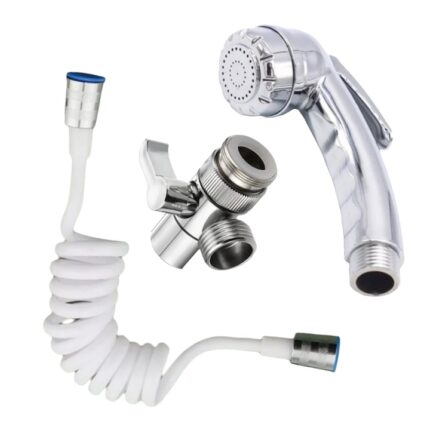 Set dus 3 piese furtun spiralat alb para si adaptor baterie lavoar