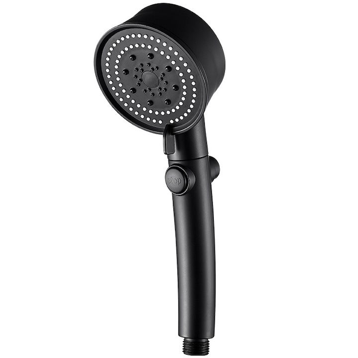 Cap de dus de inalta presiune, turbocompresor, 5 moduri de functionare, reglabil, buton on/off, economisire apa, ABS, negru