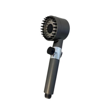 Para Tip Cap de Dus Premium 4 In 1, Cu Peri din Silicon pentru Masaj German, Buton Oprire-Pornire Jet, Cu 3 Moduri Diferite De Presiune si Economisire a Apei, Filtru Purificare Apa Inclus, Gri Metalic, 25cm, HAPPY JOKER®