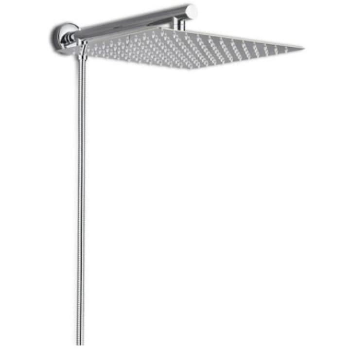 Cap de dus tip ploaie QttvbTna, ultra subtire, 10", cu bara de dus 150 cm, inox, argintiu