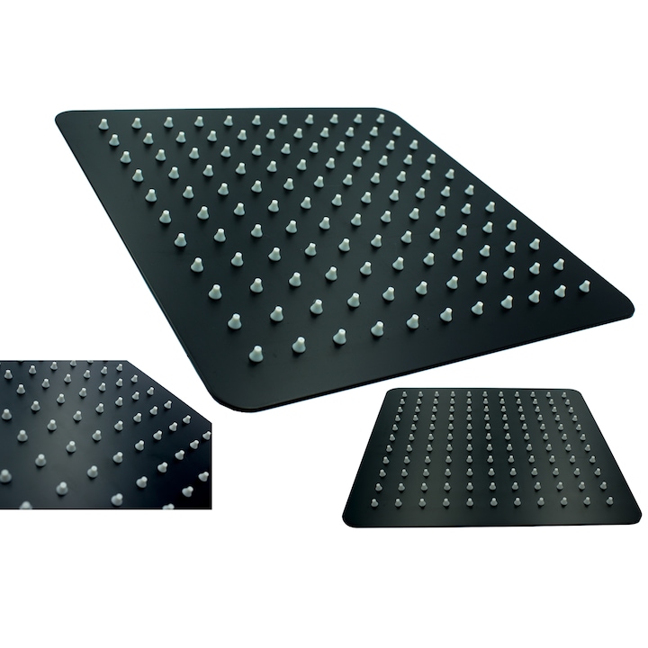 Cap de dus tip ploaie, Granitan, ultra slim, negru, 25x25cm
