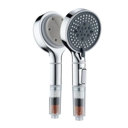 Cap de dus cu functie de filtrare a clorului cu utilizare pe ambele fete ale produsului, Buton pentru oprirea apei, Presiune nominala de 8 kg, 5 moduri de pulverizare a apei, filtru de purificare a apei murdare, culoare chrome