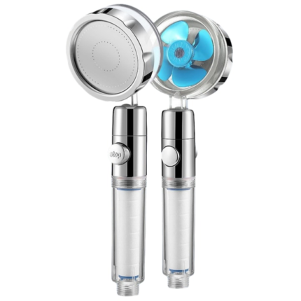 Para Cap de Dus cu Elice si Jet cu Presiune Foarte Puternica, Cap Rotativ 360° si Buton On/Off, cu filtru, Design Premium, enkourakoko®, Albastru