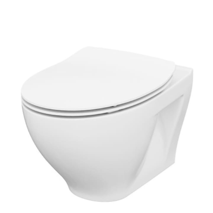 Vas WC Cersanit K701-147-ECO Moduo, CleanOn, montare pe perete, fixare usoara, cu scaun cu inchidere soft, Alb