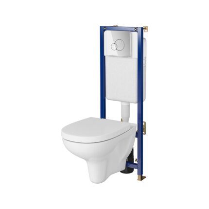 Pachet vas WC suspendat Cersanit 5901771067283, rezervor incastrat TECH LINE BASE, vas wc suspendat CleanON ARTECO, capac wc ARTECO antibacterian, duroplast soft-close, easy off, buton de actionare BASE CIRCLE, crom lucios